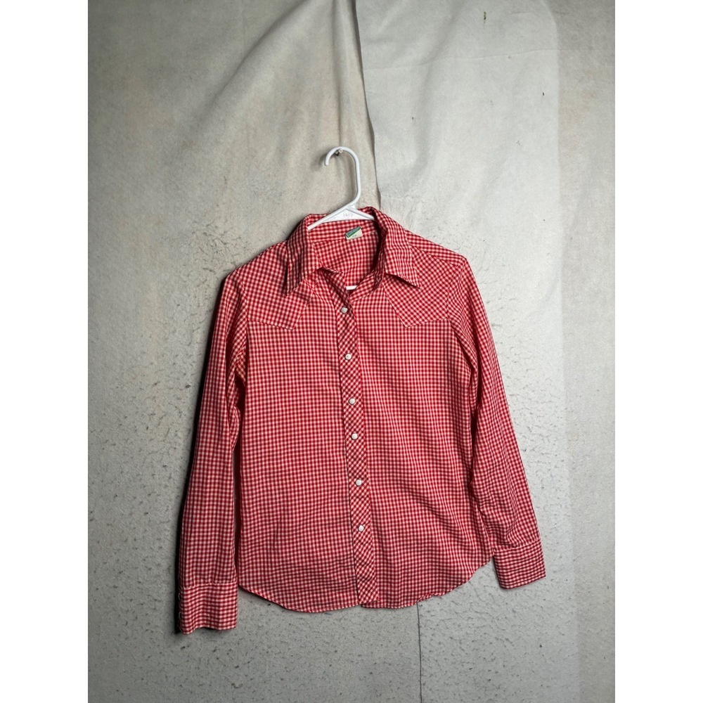 Wrangler Red Gingham Western Snap Shirt Vintage Style Pearl Snap Top Size 9
